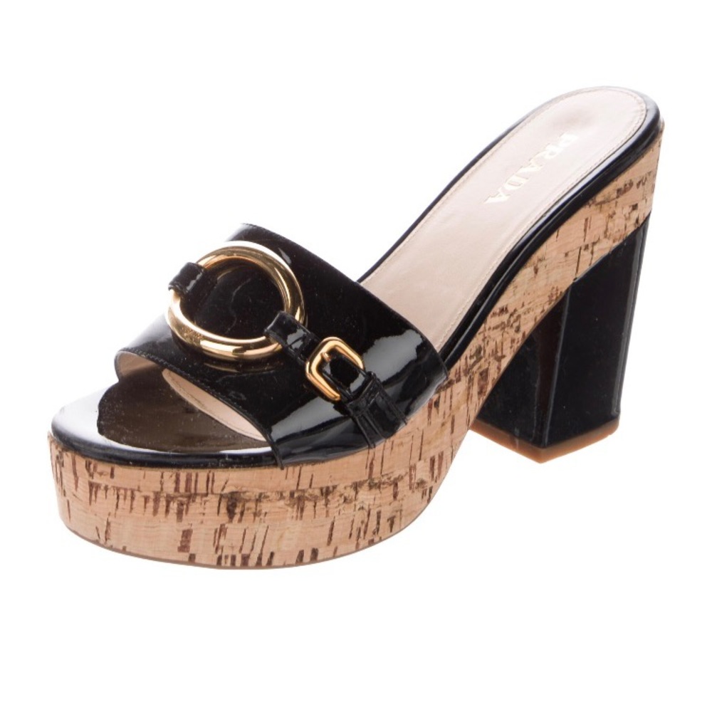 Prada wedge patent leather sandals